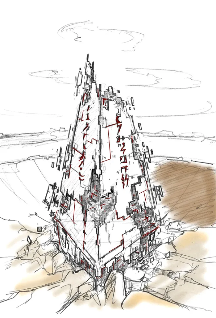 Broken Spaceship — Linework-Skizze
