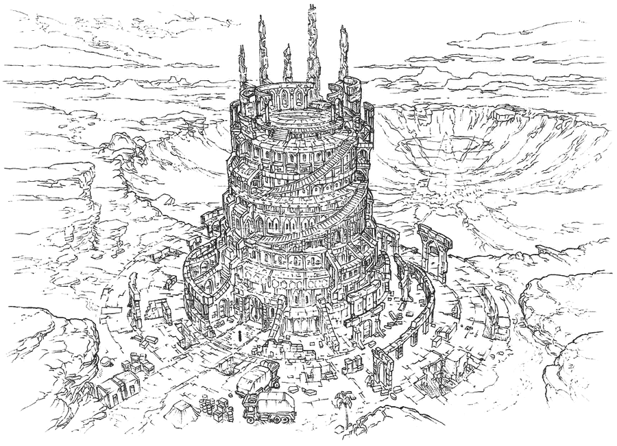 Ancient Tower — Linework-Skizze