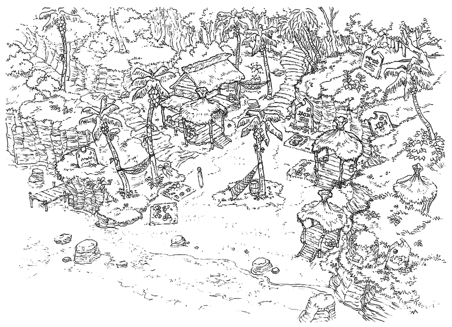 Secret Beach — Linework-Skizze